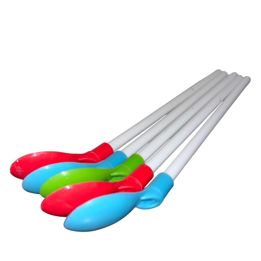 Set of 5 Retro Colorful Hard Plastic Straw Spoons Icee Scoops | Removable‎ Tops